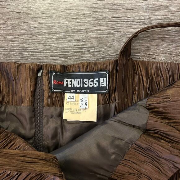 Vintage Fendi 365 Italy Brown Plisse Ruched Midi Dress 44 Textured Strap Dress - Picture 10 of 16